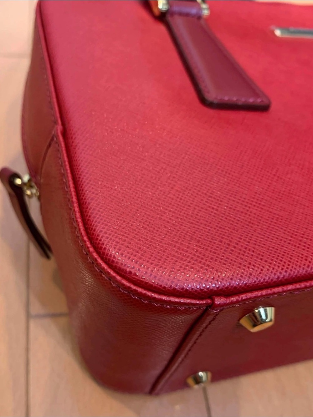 Burberry Red Structured Saffiano Satchel with Gold Hardware - Picture 9 of 12